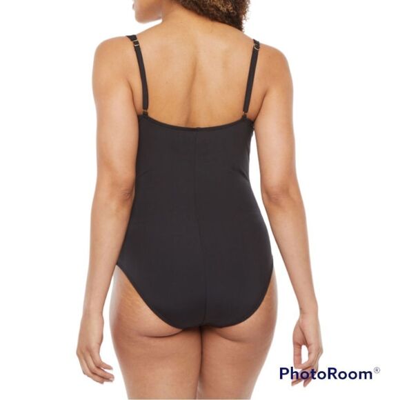 Liz Claiborne Black adjustable straps molded cups One Piece Swimsuit - Picture 3 of 5
